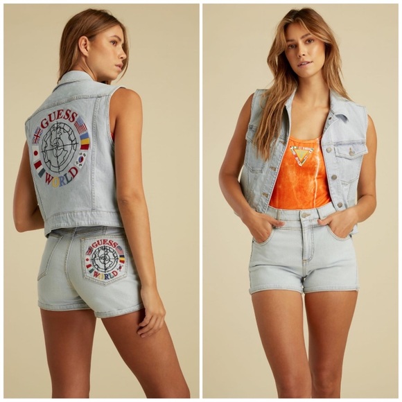 New GUESS Summer Games Denim Vest - Picture 1 of 9